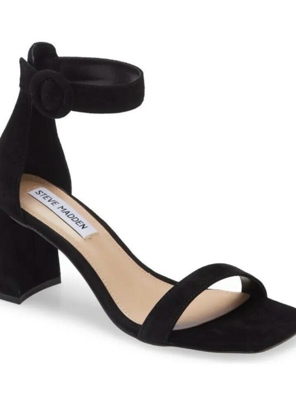 Steve Madden Black Suede Ankle-Strap Block Heel Sandal